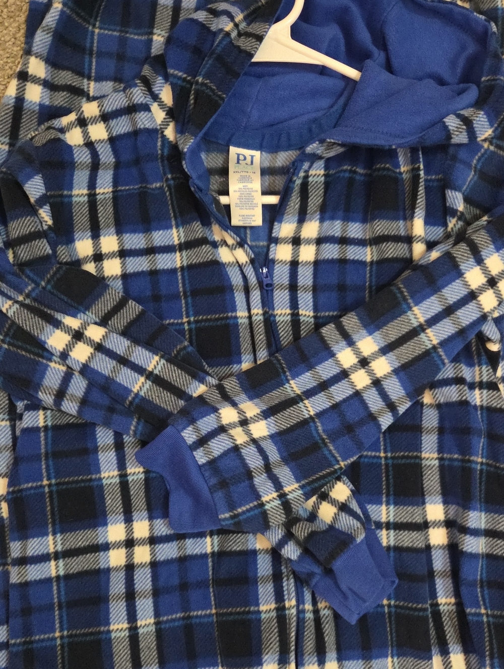 PJ Place Blue and White Plaid Zip Hoodie Onesie Fleece Childrens Place XXL/16